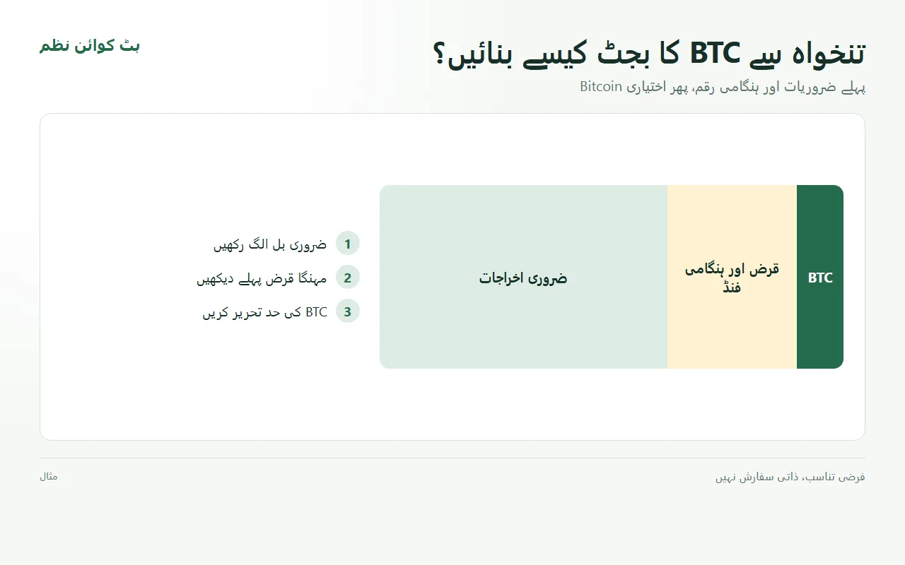 Bitcoin میں کتنا پیسہ لگائیں؟ تنخواہ سے محفوظ DCA بجٹ